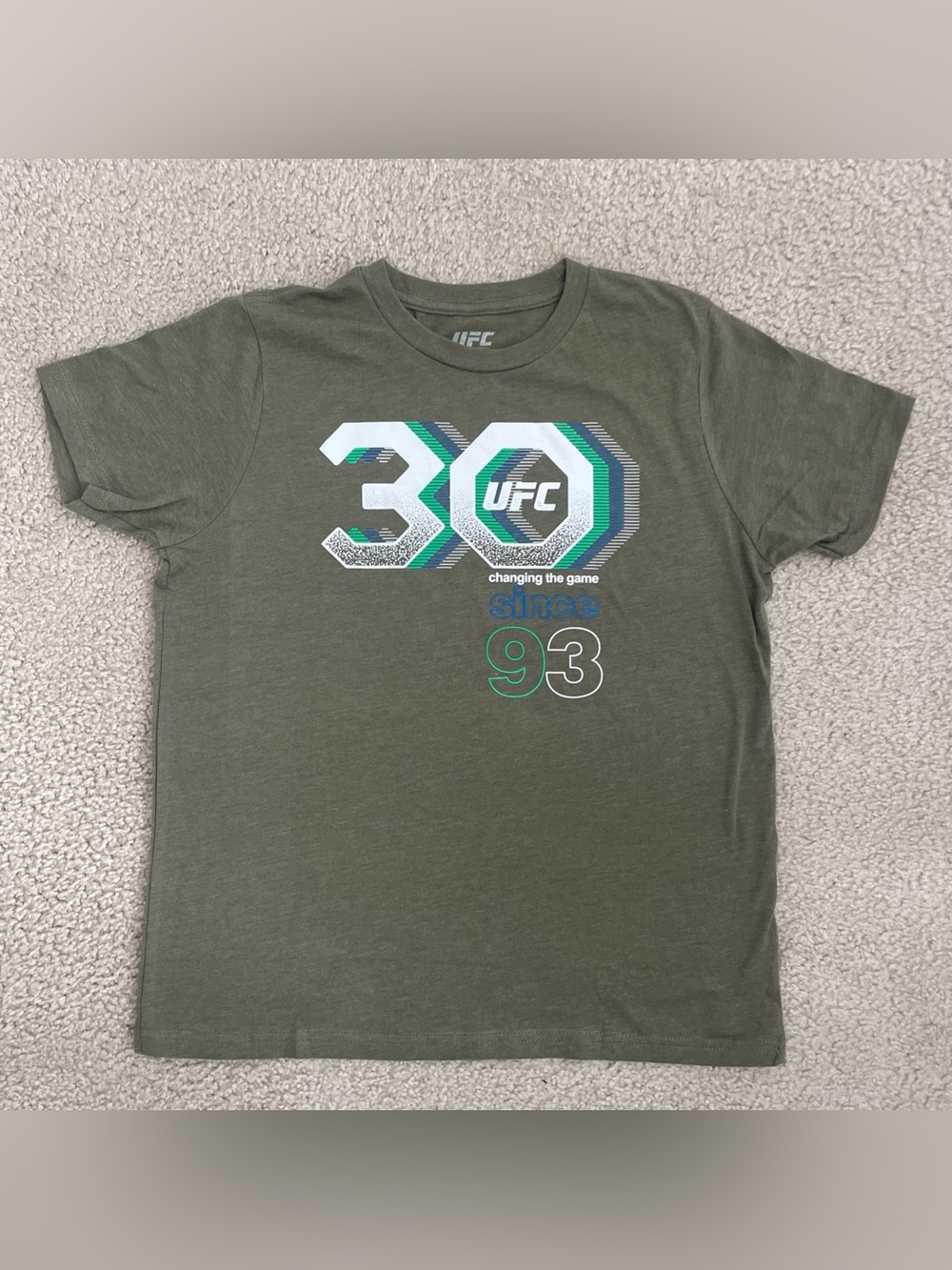 UFC Youth XL Olive Green 30th Anniversary Since 93 MMA T Shirt NEW